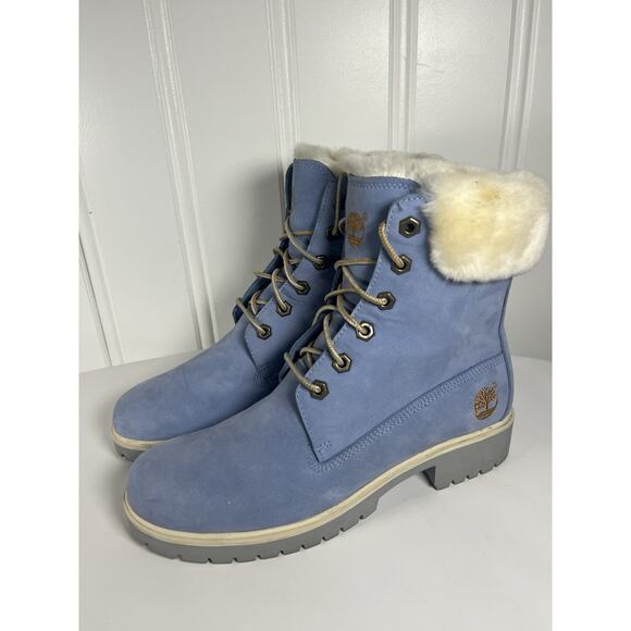 RARE!! Size 7.5 Timberland 6 inch Boot Light Ice Blue Women’s Boots Fluff Ankle - Picture 1 of 8